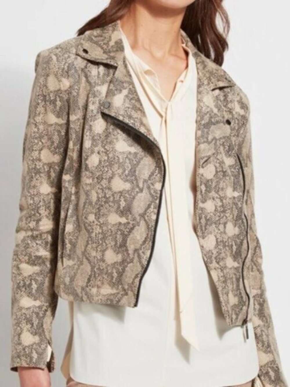 NWT Lyssé Arctic Snake Foil Faux Suede Moto Jacket Size S